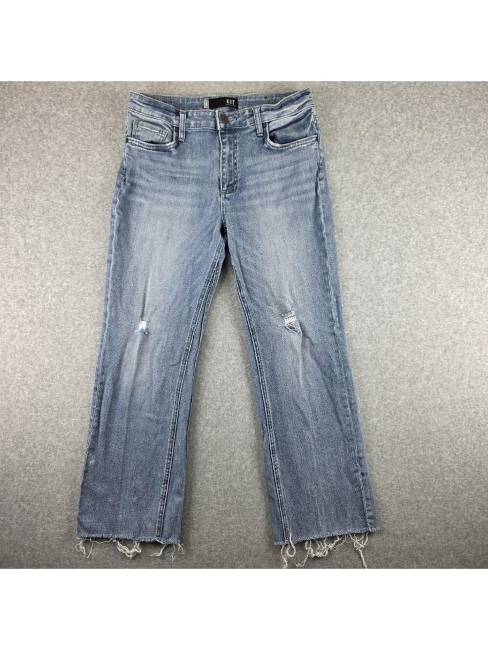 KUT From The Kloth Kelsey Jeans Womens 6 High Rise Ankle Flare Distressed Raw He